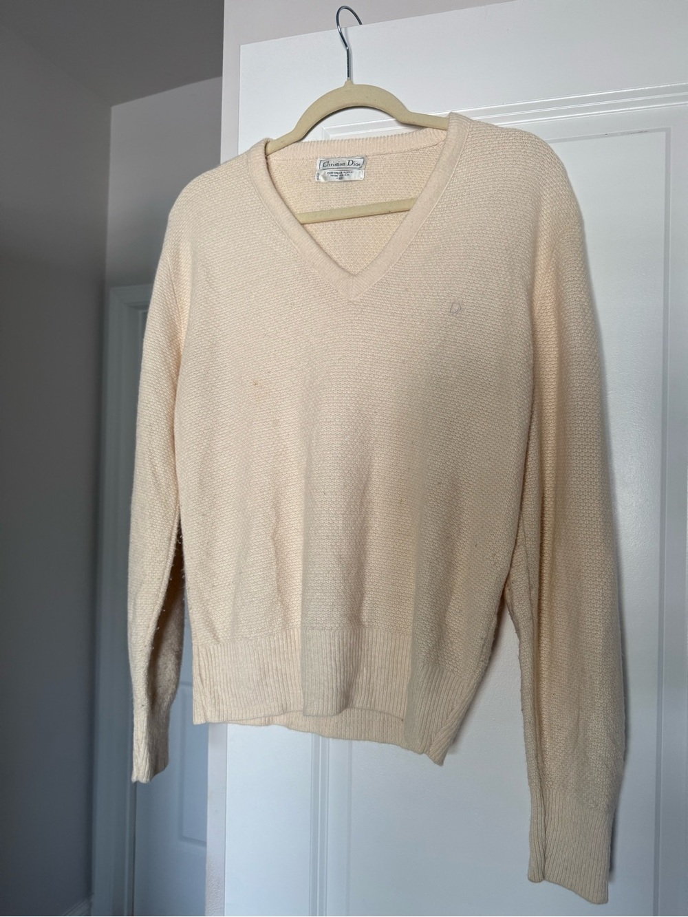 Dior Cream Knit V-Neck Sweater